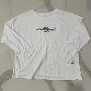 Ultra Flirt NWT White Long Sleeve “Love Yourself” Daisy Casual Shirt Women’s 1X